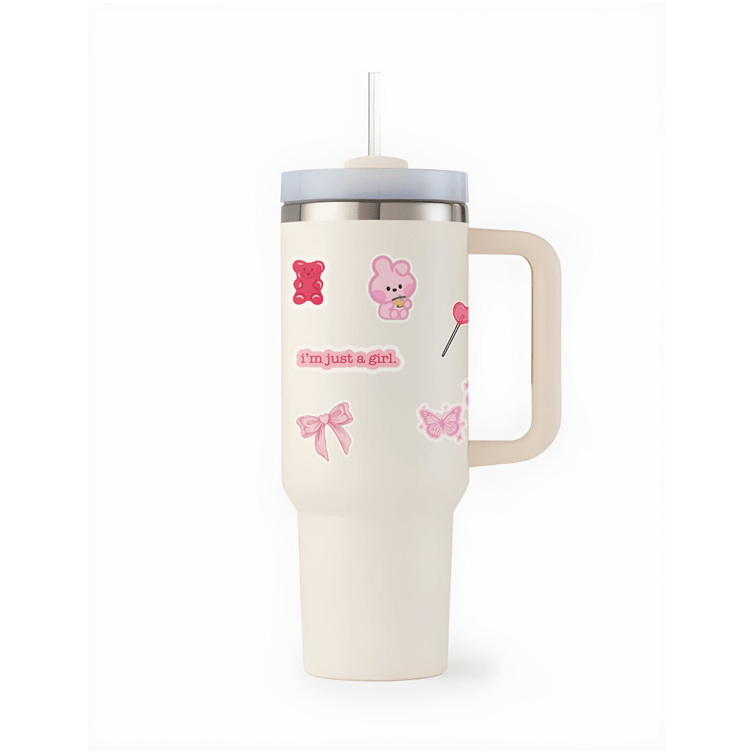 AestheticWrap™ Tumbler with Straw & Lid - Memories InsitePINK STICKER TUMBLER WHITE STAN
